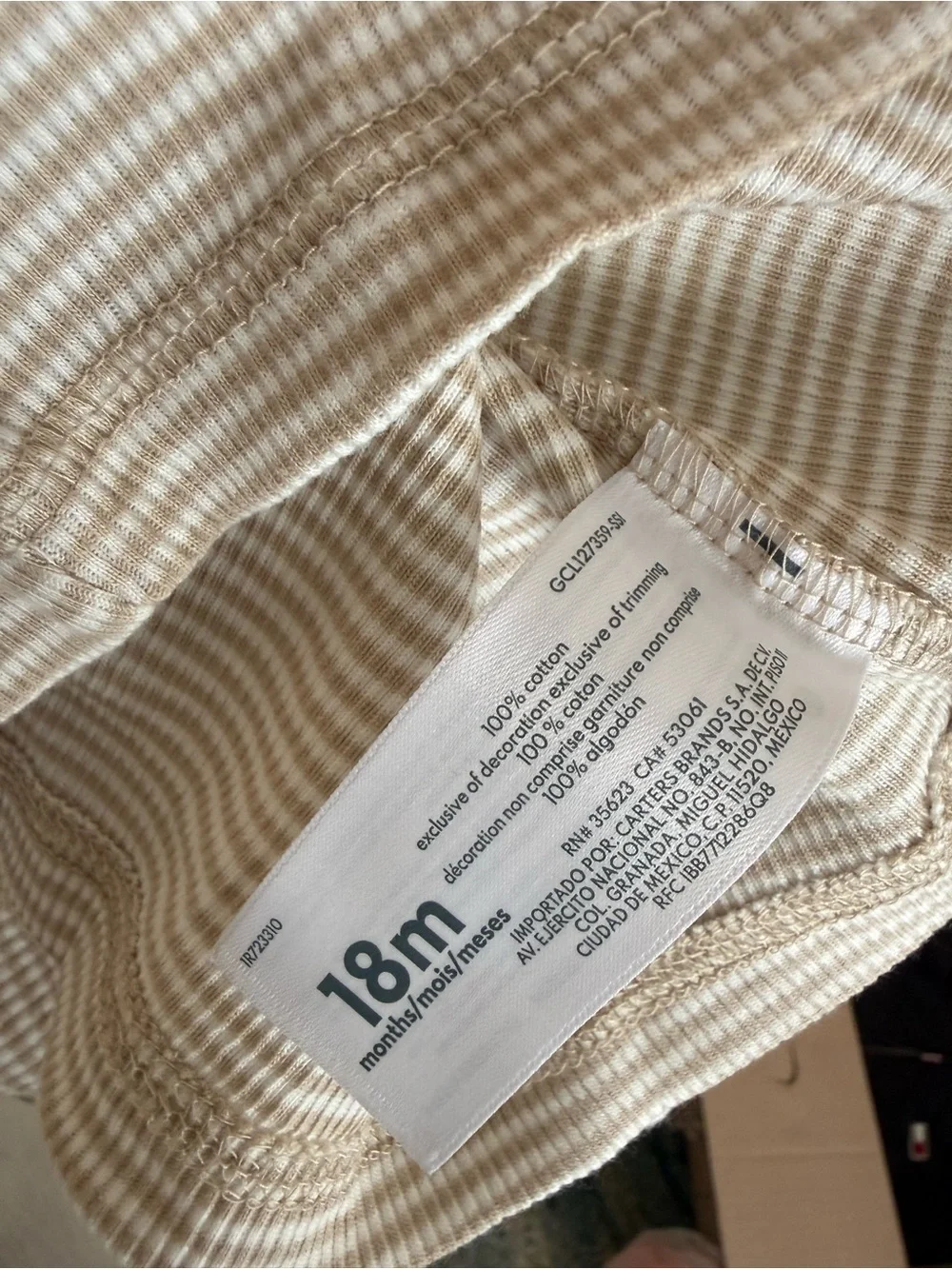 Carter's Beige & White Striped Long-Sleeve Two-Piece Set
